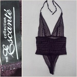 The Escante Collection Womens Sz M Purple Lace Halter Teddy Bodysuit